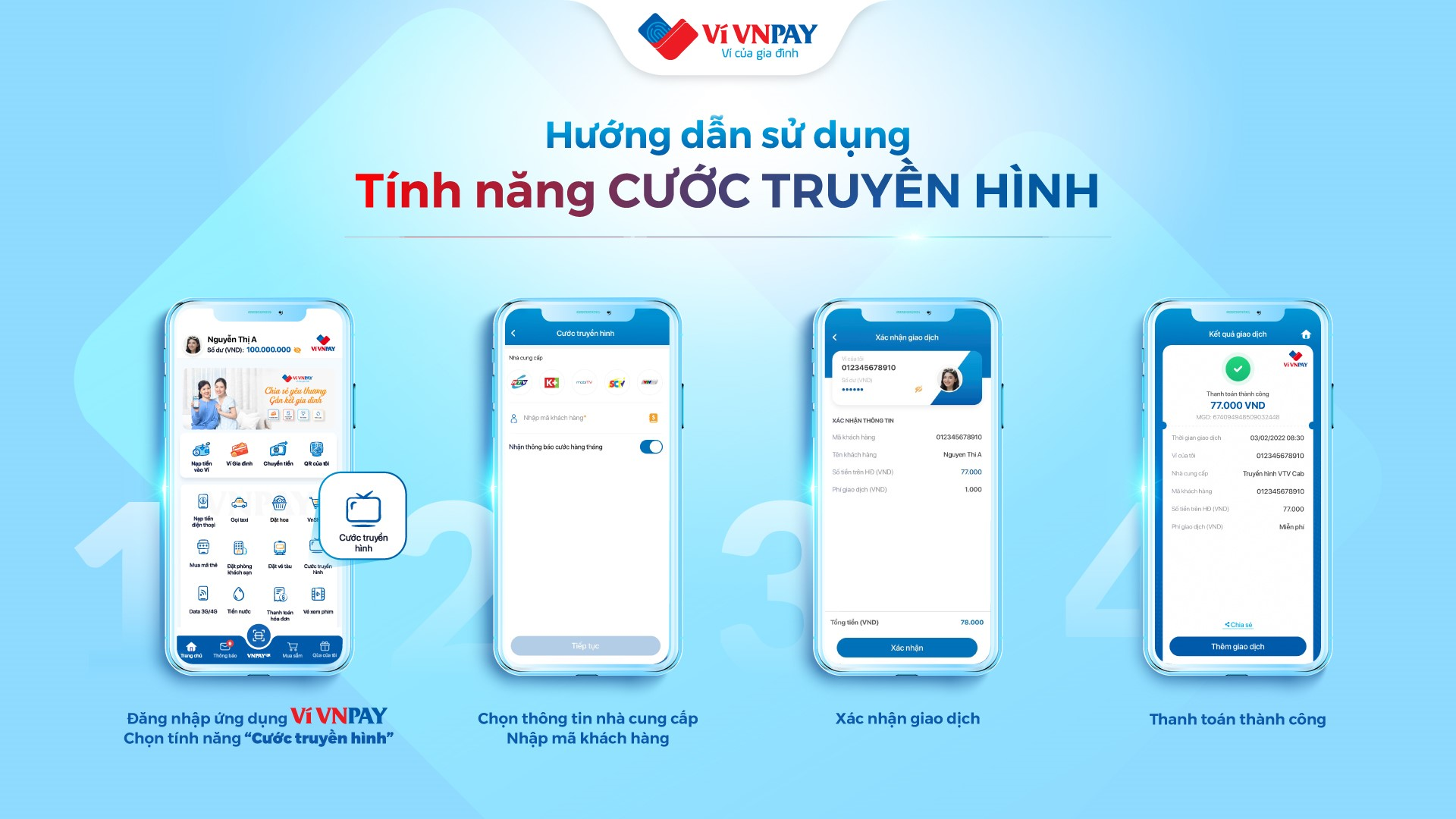 Các bước thanh toán cước truyền hình trên ví VNPAY