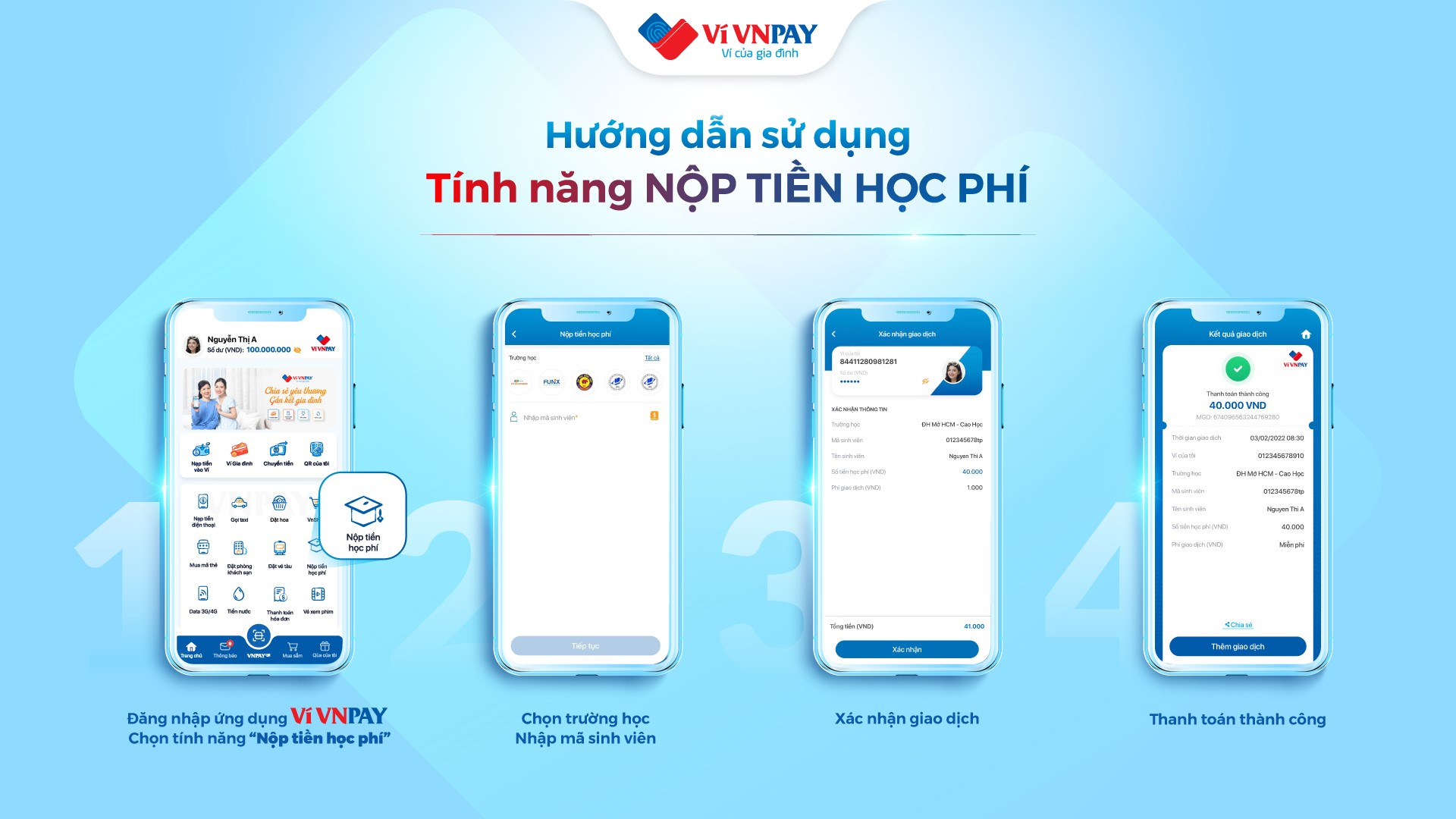 Các bước thanh toán tiền học trên VNPAY App