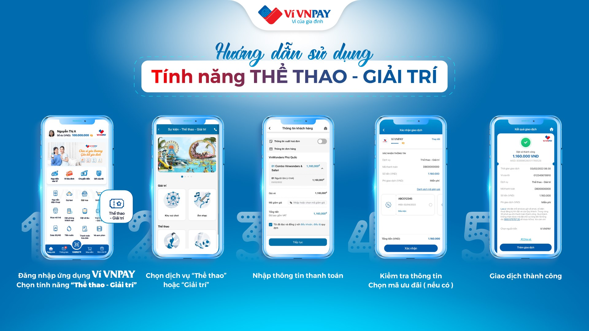 các bước đặt vé thể thao giải trí trên VNPAY App