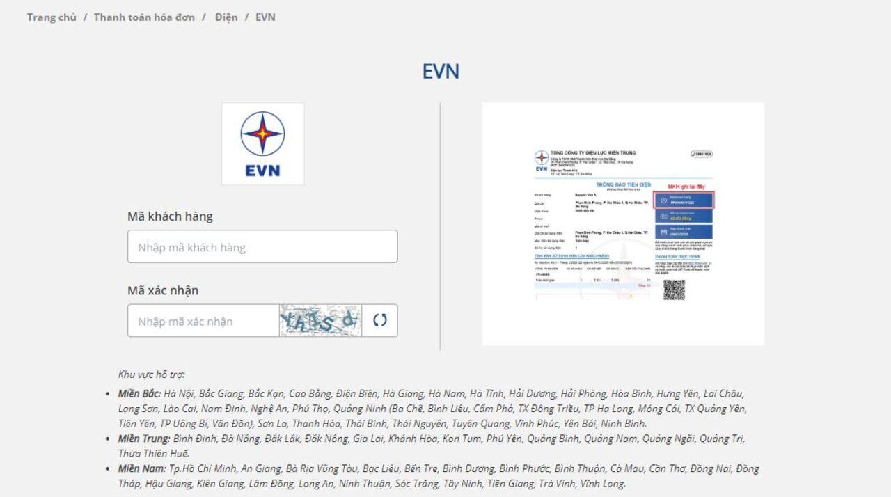 Thanh toán qua website của Tổng Công ty Điện lực EVN (Nguồn: EVN Hà Nội)