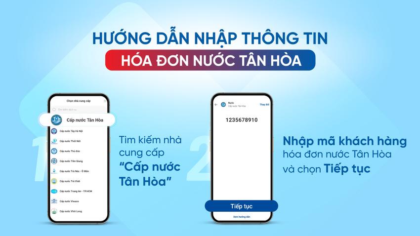 Khách hàng thanh toán hóa đơn tiền nước Tân Hòa đảm bảo điền đúng mã danh bộ theo khu vực để thanh toán chính xác