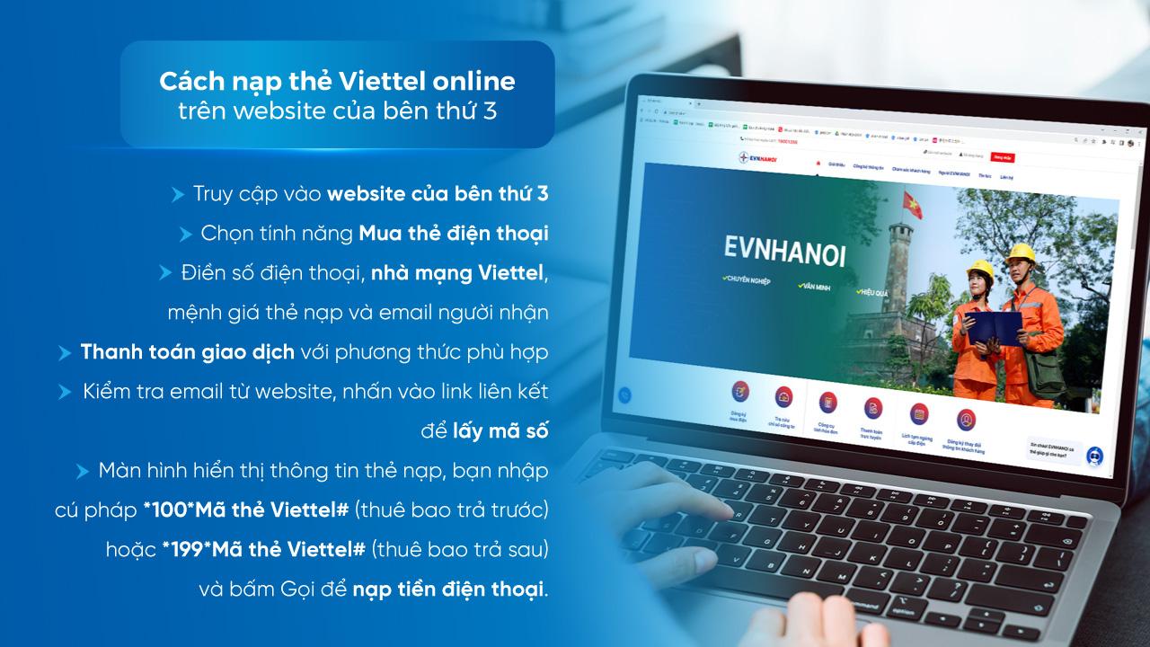 Cách nạp thẻ Viettel online trên website của bên thứ 3