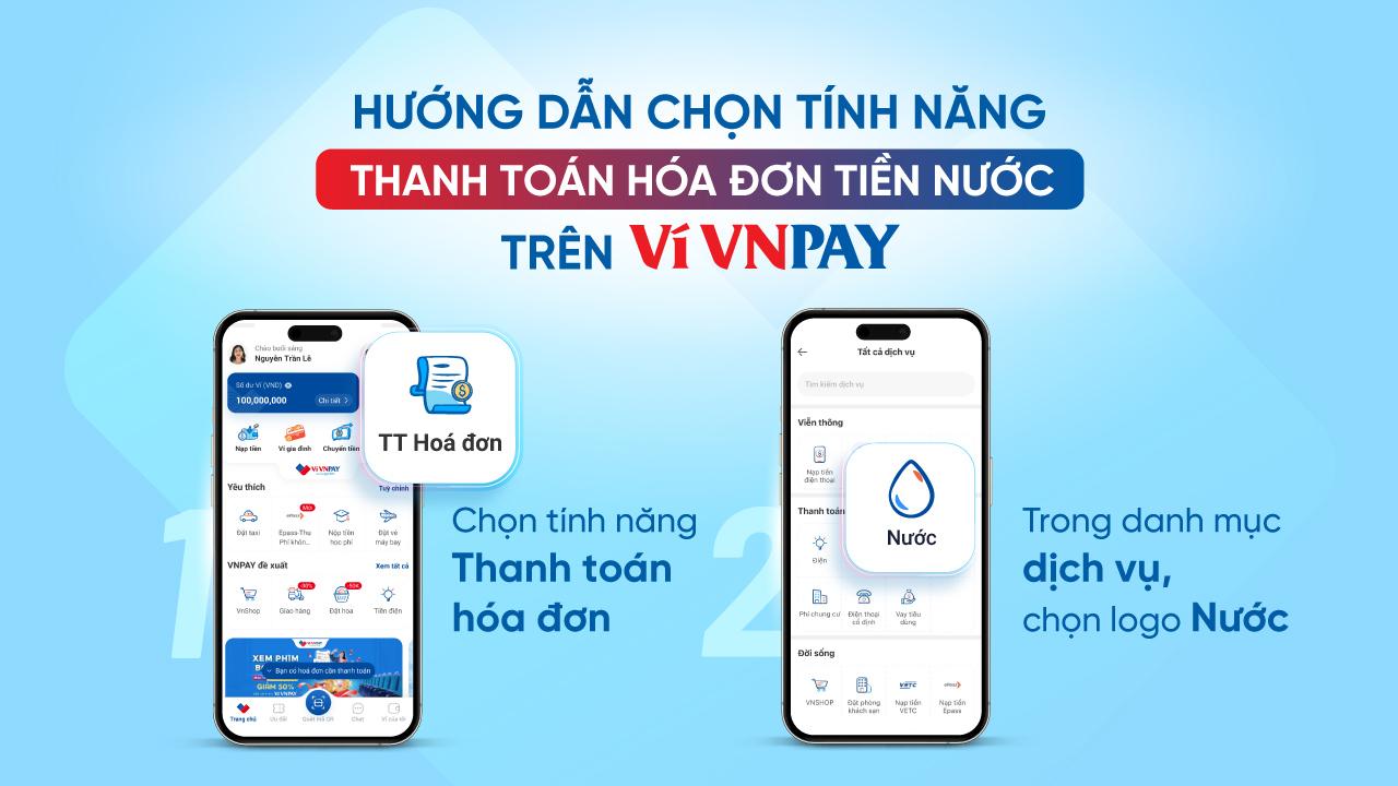 Thao tác chọn Thanh toán hoá đơn tiền nước trên ví VNPAY