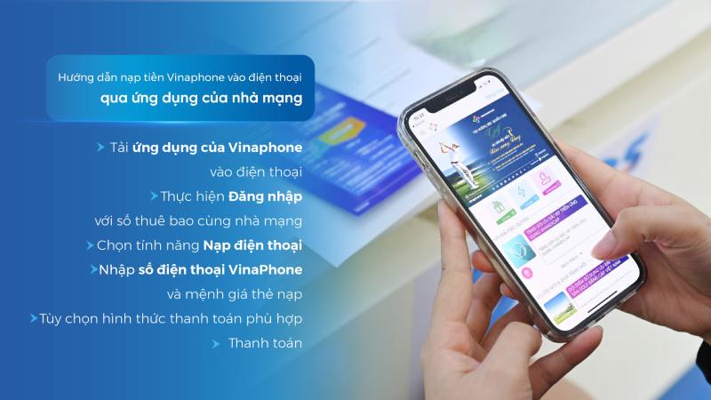 Các bước nạp tiền điện thoại VinaPhone online qua ứng dụng của nhà mạng
