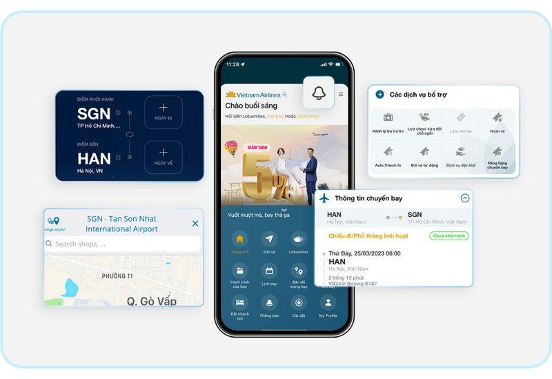 Ứng dụng Vietnam Airlines giúp hành khách dễ dàng đặt vé, quản lý lịch trình và thực hiện check-in trực tuyến (Nguồn: Vietnam Airlines)
