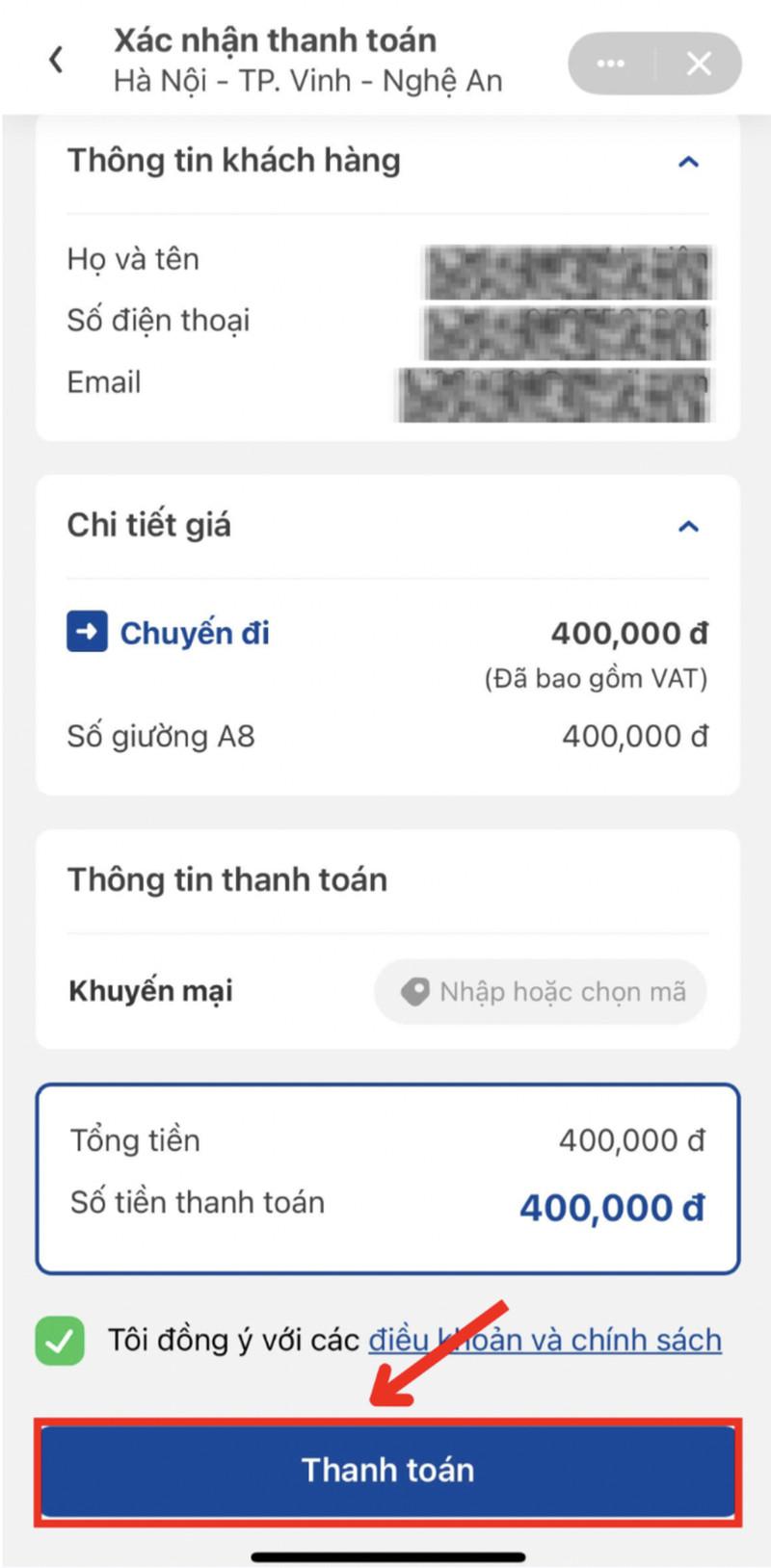 Kiểm tra thông tin và thanh toán