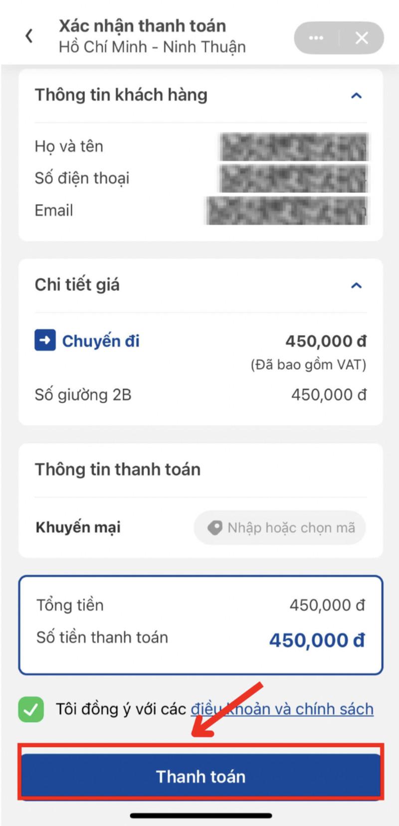 Kiểm tra thông tin và thanh toán