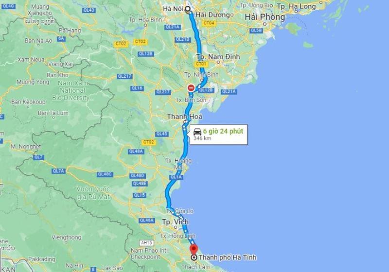 Tổng quan tuyến đường Hà Nội đi Hà Tĩnh (Nguồn: timchuyenbay.com)