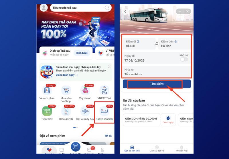 Chọn ngày đi và điểm đi - đến