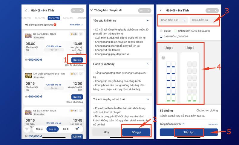 Chọn nhà xe phù hợp, điểm đón -  trả cụ thể và ghế mong muốn