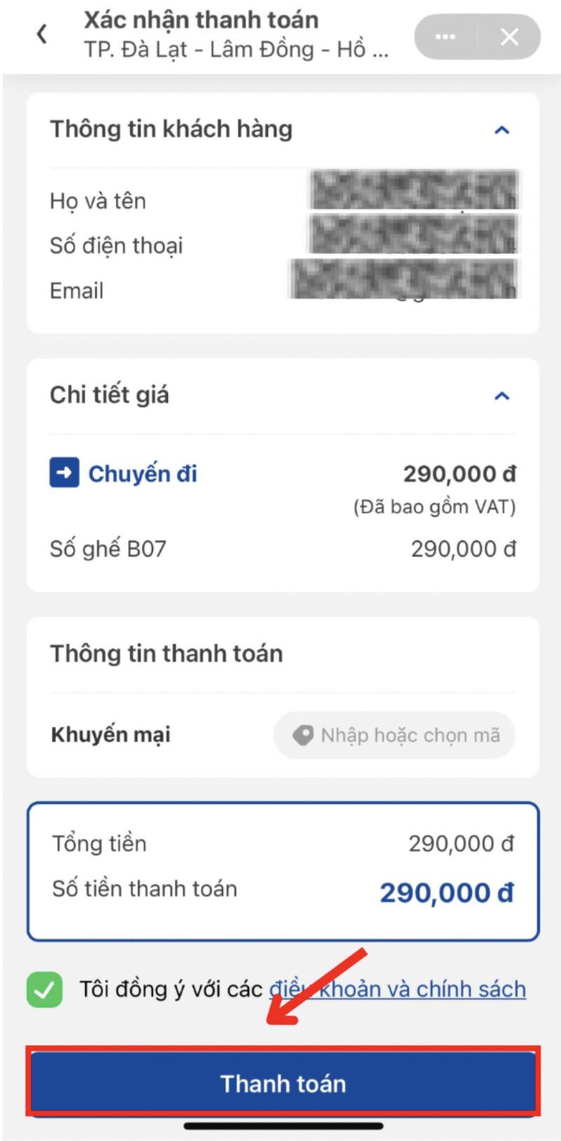 Kiểm tra thông tin và thanh toán