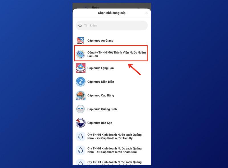 Chọn nhà cung cấp nước