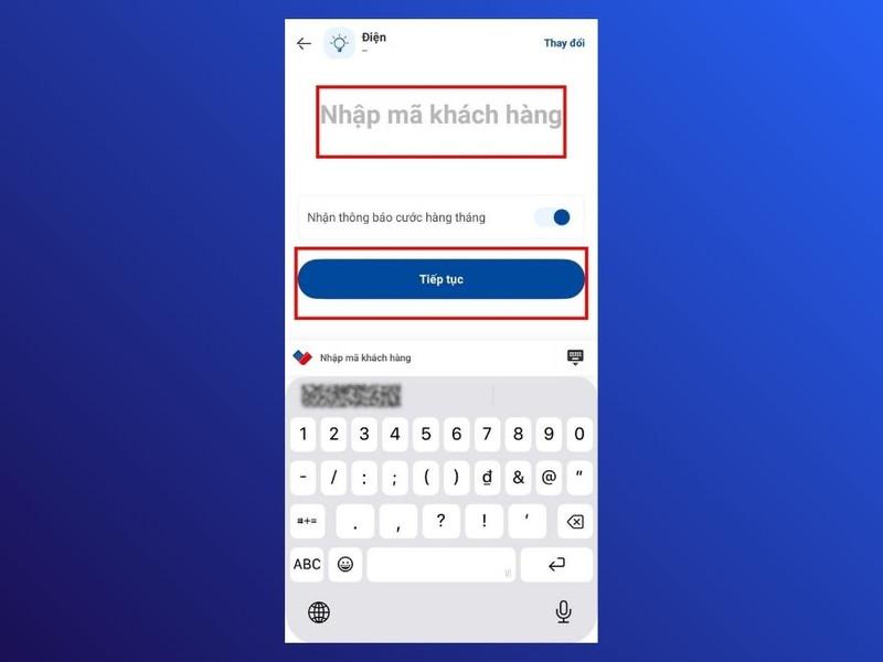 Nhập mã khách hàng và bấm Tiếp tục