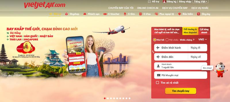Truy cập website của hãng, nhập thông tin chuyến bay