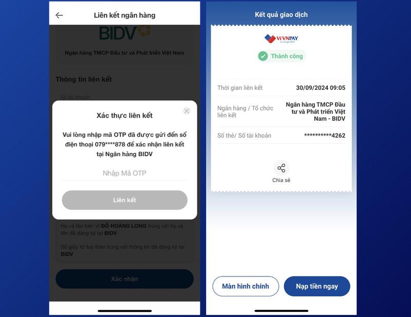 Nhập mã OTP được gửi về số điện thoại liên kết