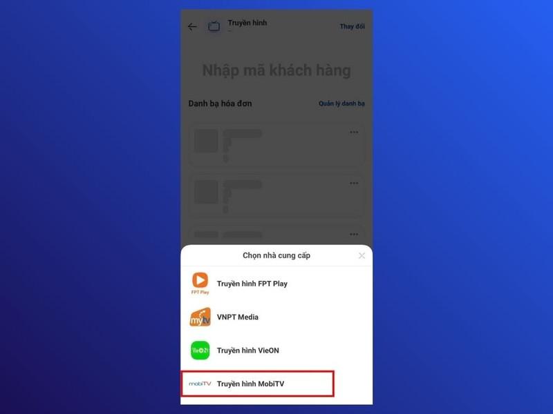 Chọn nhà cung cấp Truyền hình MobiTV