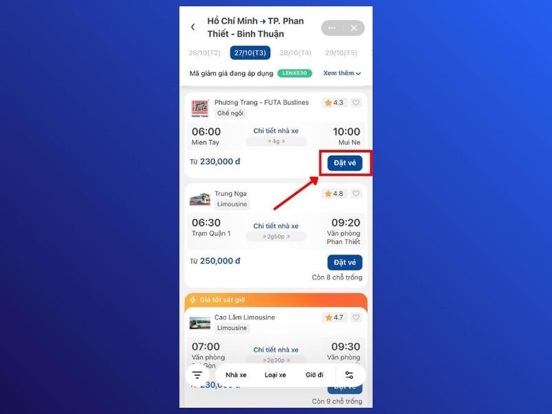 Chọn nhà xe phù hợp và tiến hành đặt vé