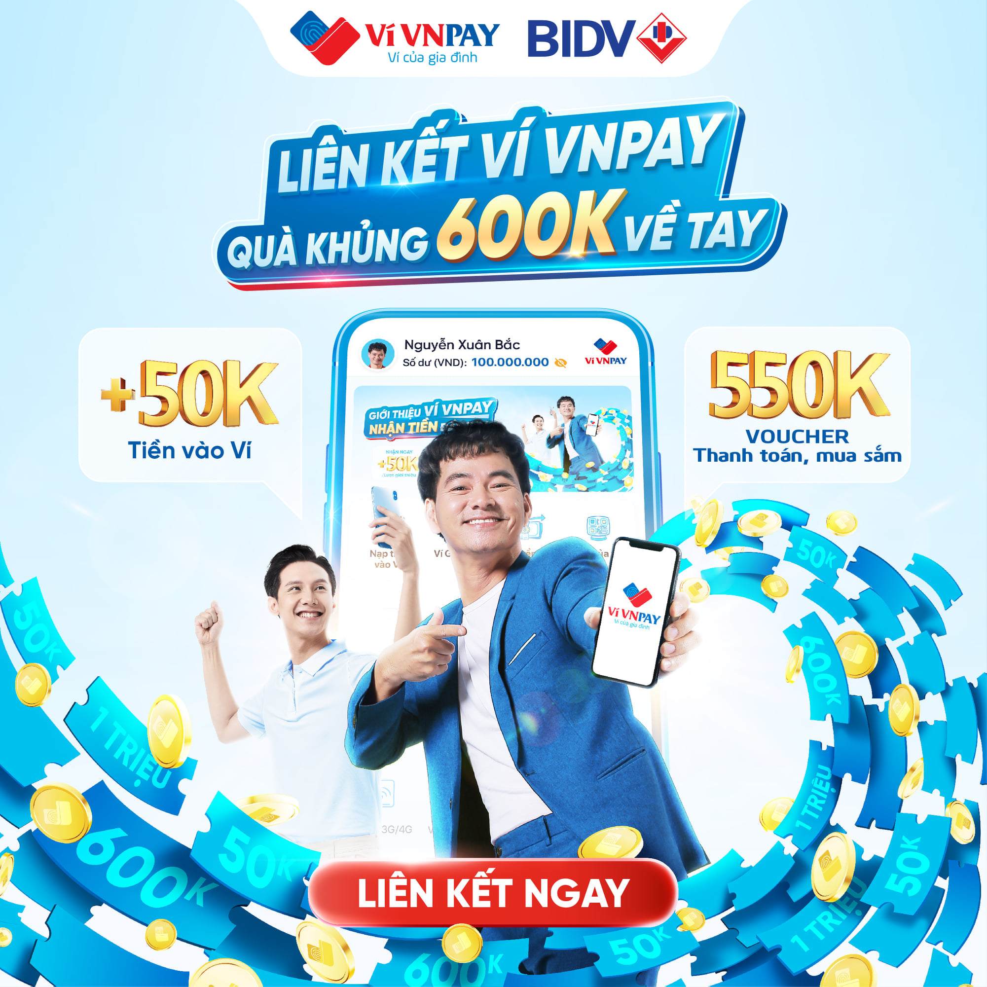 Liên kết tài khoản BIDV trên ví VNPAY, quà “đỉnh” 600.000 đồng về tay